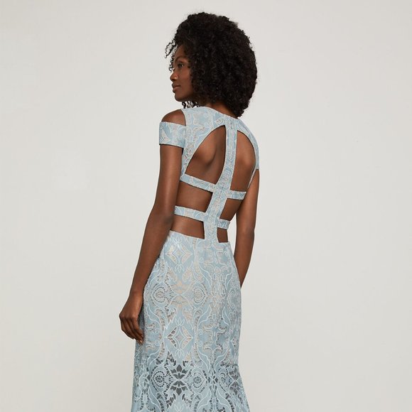 BCBGMAXAZRIA Ava Cut Out Gown Blue Frost Size 2 - Picture 8 of 9